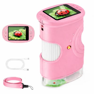 Jumalu Microscoop voor Kinderen 1000x – Avonturen Miniscope – Hand- & Zakmicroscoop – Educatief & Montessori Speelgoed – Fijne Motoriek – Roze