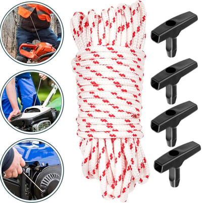 4 MM Trekkoord Voor Grasmaaier - 10M Terugslagstartkoord Met Trekstarthendel - Motorstartkabel En -Handvat - Voor Grasmaaier/ Trimmer/ Kettingzaag