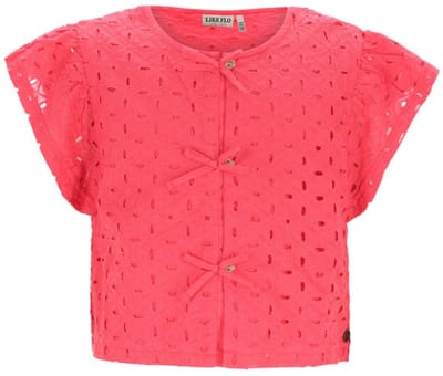 Like Flo - Charlotte Flo girls broderie anglaise blouse with fake bow closure - Strawberry - Maat 104