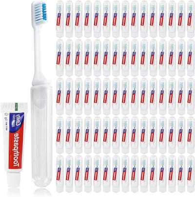 Reistandenborstel set - Tandenborstel tandpasta - Hygiënisch reizen - Individueel verpakt - 100 stuks - Wit