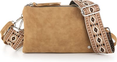 Crossbody Schoudertas Clutch in CrocoPrint - Imitatie Leer - met Luxe Geweven Schouderband - Beige/Camel