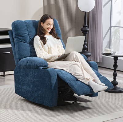 STILVORA Relaxfauteuil 88 x 96 x 108 cm - Handmatig Verstelbaar Met Voetsteun, Draaibaar En Schommelend - Voor Woonkamer - Stof Blauw