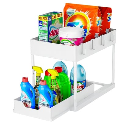 Gootsteenkast Organizer - Gootsteenkast Organiser - Keukenkast Organizer - Gootsteenrek - Badkamer Organizer - Kast Organizer - Keukenrek - Badkamer Organizer - Aanrecht Organizer - Wit