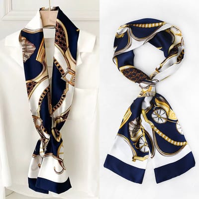 Zijden sjaal-stijl zijden sjaal voor dames - Kleurblokkenprint - Fris en delicaat - Decoratieve shawl over shirts -17，14*150CM