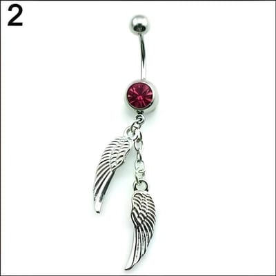 Aramat Jewels | Navelpiercings | Roze Kristal Navelpiercing met Zilveren Vleugels | | |10mm | Staal | Volwassenen | Cadeautje