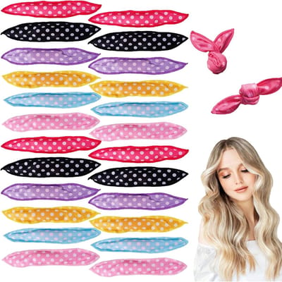 24 stuks - Krulspelden - Krulband - Haarrollers - Sponskrullers - Heatless Curls - Haarkruller - Natuurlijk ogende - Retro stippen DIY haartools - krultangen voor de nacht - zachte krullen - voor lang en kort haar - 21*3.5 cm - 6 kleuren