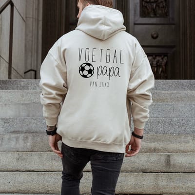 Heren hoodie voetbal papa van met kindernaam-Maat S