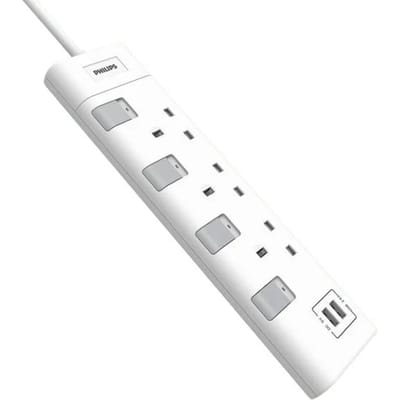 Philips 3-weg Stekkerdoos 230V – 2 Meter Kabel – 3 Stopcontacten – Wit – Veilige Verlengstekker