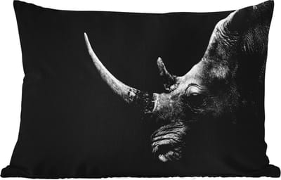 Buitenkussens - Tuin - Neushoorn - Dieren - Zwart - Wit - Portret - 50x30 cm