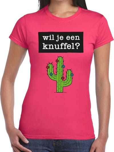 Wil je een Knuffel tekst t-shirt roze dames - dames shirt Wil je een Knuffel? S