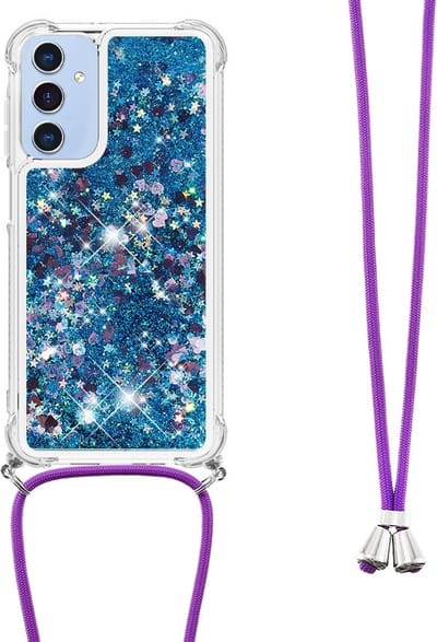 Coverup Hoesje - Geschikt voor Samsung Galaxy A16 Hoesje - Coverup Liquid Glitter Back Cover met Koord - Blauw
