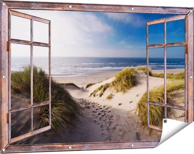 Gards Tuinposter Doorkijk Strand en Duinen - 120x80 cm - Tuindoek - Tuindecoratie - Wanddecoratie buiten - Tuinschilderij