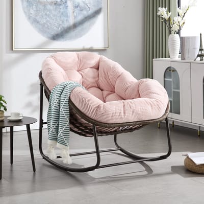 MIVRAY Schommelstoel 78 x 106 x 90 cm - Extra Ruim Met Kussen En Ergonomische Rugleuning - Voor Tuin Terras En Woonkamer - Staal Roze