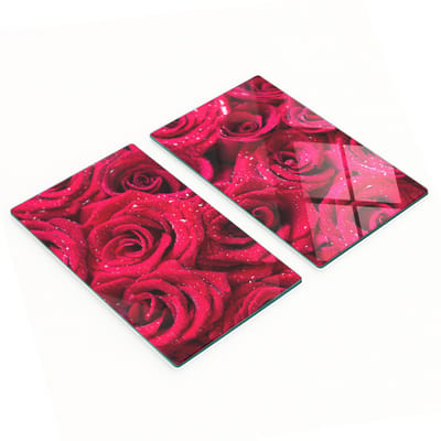 Decoratieve glazen snij- en serveerplanken met rozenmotief, 2x30x52 cm