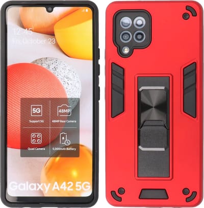Samsung Galaxy A42 5G Hoesje - Tough Armor Hardcase – Telefoonhoesje Met Standfunctie – Bestcases Backcover - Rood