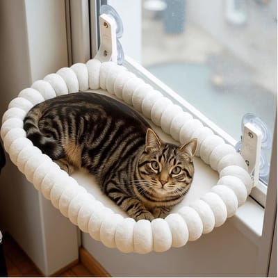 Famanu – Kattenraam hangmat voor grote katten, opvouwbare raamzitplaats met zuignappen, wasbare hoes, grijs