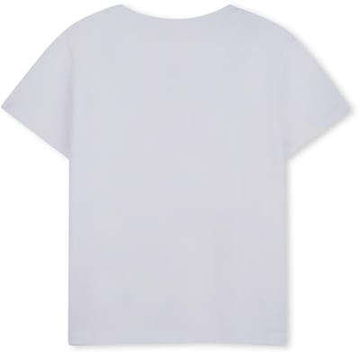 Meisjes T-shirt wit met glitterprint flamingo 110