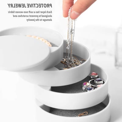 Rotatable 4-laags sieradenbox met deksel, organizer voor oorbellen, ringen en kettingen, reis sieradenbox (10 x 10 cm), perfect cadeau voor vrouwen en sieradenliefhebbers