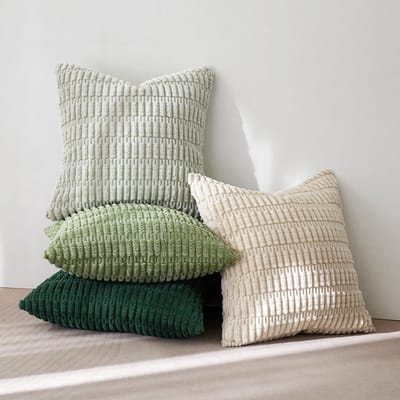 Famanu – Corduroy ribfluweel kussenhoezen set van 4 (40x40 cm) – boho decoratie – onzichtbare rits – groene serie