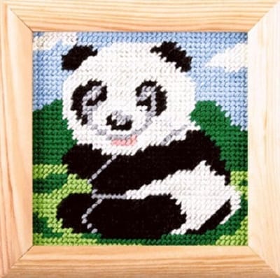Borduurpakket voor kind - met lijstje - Orchidea - Panda