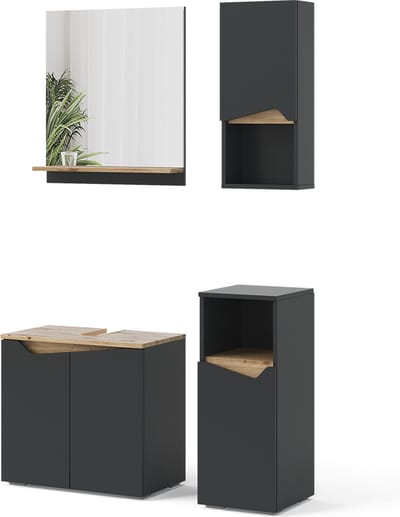 Vicco Badkamermeubelcombinatie Marelle, Antraciet/Artisanaal eiken, 4-delig