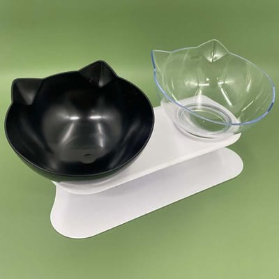 Bol Double Antidérapant pour Chat Chien Avec Support Alimentation Animaux Bol d'Eau Chat Pour Chats Nourriture Bols pour Animaux Pour Chiens noir transparent