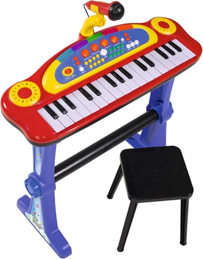 Kindertoetsenbord met Microfoon en Kruk - Muziekinstrument voor Kinderen vanaf 3 Jaar