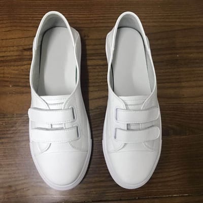 Klittenband Leer Kleine Witte Schoenen Dames Zomerstijl Zomer Laag Uitgesneden Instapper Platte Zool Luie Ademende Enkele Schoenen Lente Stijl 42 wit