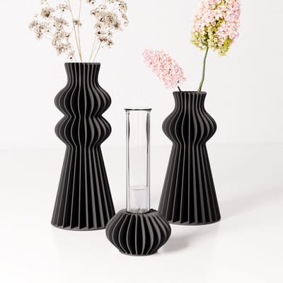 Fleuriek - Mini vazen set van 3 voor bloemen en stekjes - Zwart - Design tafelvaasjes met reageerbuis