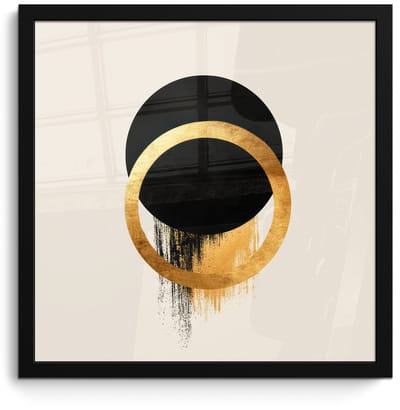 Poster in lijst - Fotolijst 40x40 cm - Posters - Abstract ontwerp - Zwarte cirkel - Verfvlekken - Posterlijst zwart - Decoratie - Wanddecoratie woonkamer - Muurdecoratie slaapkamer