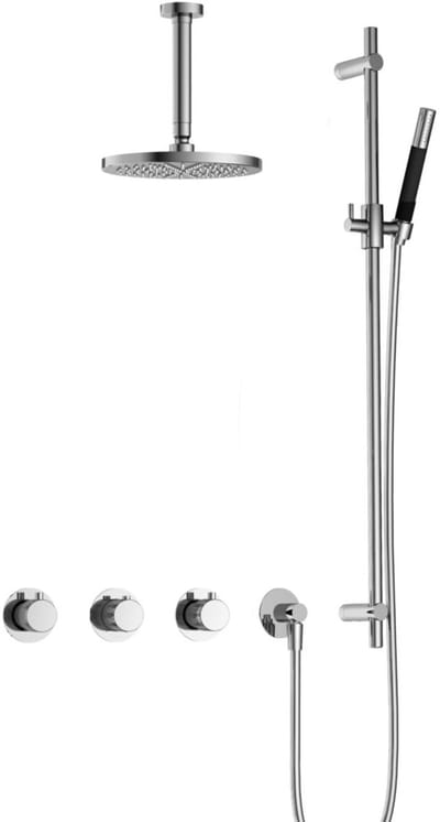 Hotbath Cobber X IBSX70 inbouw regendoucheset met staafhanddouche aan glijstang en 20cm ronde hoofddouche aan 15cm plafondarm chroom
