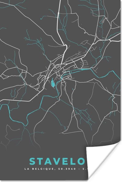 Poster Stadskaart – Grijs - Kaart – Stavelot – België – Plattegrond - 120x180 cm XXL