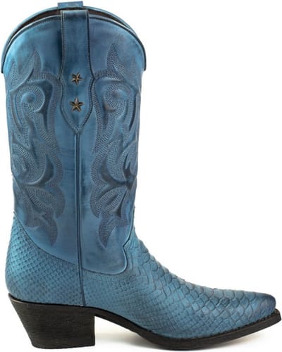 Mayura Boots Alabama 2524 Blauw Dames Westernlaars Spitse Neus 5 cm Hak Hoge Schacht Echt Leer Maat EU 37