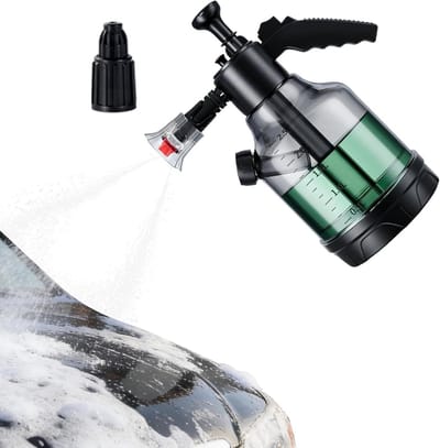 Autowasspuit - Spuitbus met maatbeker - 3 L- Handspuit voor schuim - Draagbaar - Geschikt voor autowassen en tuin - Verstelbare schuimkanon - Geschikt voor vrachtwagens, motoren, SUV's en achtertuinen - Donkergrijs