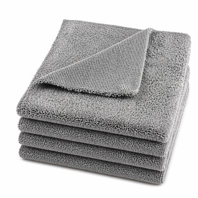 Auto Gepolijst Poetsdoeken - Microvezeldoekjes - 4 Stuks - Poetsdoeken Voor Auto - Schoonmaakdoekjes - Droogdoek Auto - 40 x 40 CM - 400 GSM - Grijs