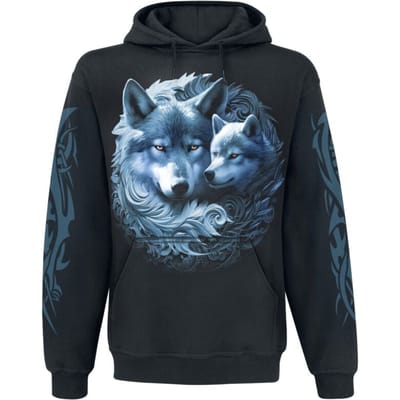 Spiral Trui met capuchon - Wolf Guardian - Hoodie - S tot L - voor Mannen - zwart