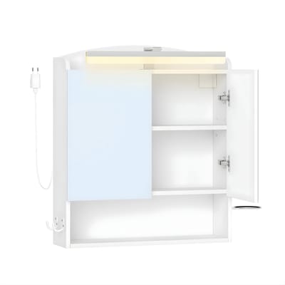 Spiegelkast – Voor Badkamer – Badkamer Spiegelkast met Verlichting, Stopcontact, Föhnhouder en Haken – Wandmontage