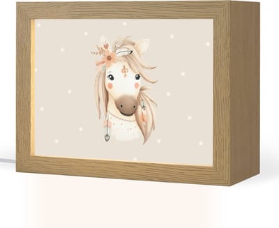 Nachtlampje 20x15 cm - Kinder lampje - Paard - Bohemian - Pastel - Stippen - Tafellamp kinderkamer - Slaapkamer lamp - Bedlamp kinderen - Kinderlampje stopcontact - Wandlamp babykamer - Nachtlampjes