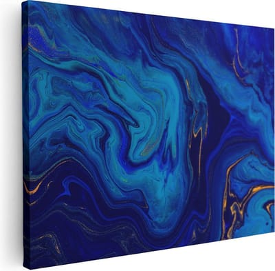 Artaza Canvas Schilderij Abstracte Kunst - 40x30 cm - Klein - Wanddecoratie Blauw - Muurdecoratie Goud - Kamer Accessoires