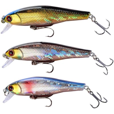 3 Pcs Leurres de Pêche Impression 3D Appâts Durs Crankbaits Coulant Wobbler Hameçons Triples Leurres de Pêche 8.5cm 9.2g gray