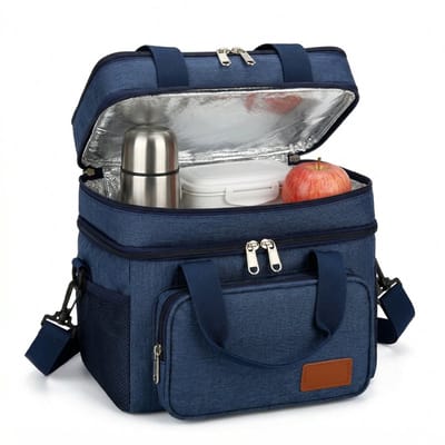 Lomera Koeltas - Lunchtas met Dubbel Compartiment - Thermotas - Picknicktas - Geïsoleerd Koeltasje - Opvouwbaar - Lunch Bag - Coolerbag - Isolatietas voor Werk en School - Warmhoudtas - Lunchbox met Schouderriem - Schoudertas - Blauw
