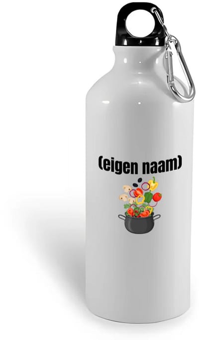 Hacebo® - Pan met groenten waterfles - Kok - iemand die goed kan koken - met eigen naam - leuk cadeau voor iemand die chefkok is - cadeau - kado - water fles - 400ML