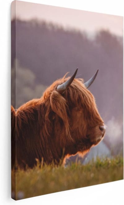 Artaza Canvas Schilderij Hooglander - 30x40 cm - Klein - Muurdecoratie Woonkamer - Wanddecoratie Dierenkop - Kamer Accessoires
