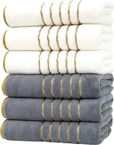 Livano Handdoeken Set - Hotelkwaliteit - Handdoek - Towel - Lichtgrijs & Wit - 6 Stuks