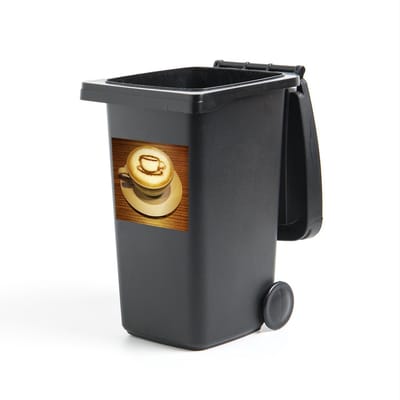 Container sticker Cappuccino - Latte art van een kopje koffie in het schuim van cappuccino Klikosticker - 40x40 cm - kliko sticker - weerbestendige containersticker