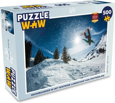 Puzzel Snowboarder in het winterse landschap van Zwitserland - Legpuzzel - Puzzel 500 stukjes
