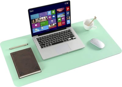 Famanu – Bureaumat, Kunstleer Bureauonderlegger, Groot, Dubbelzijdig Antislip Bureauonderlegger, Laptop Bureauonderlegger, Zacht Waterdicht voor Kantoor en Thuis (Groen & Blauw, 60 * 35 cm)