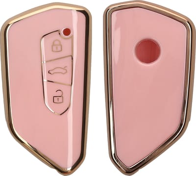 kwmobile autosleutel hoesje geschikt voor VW Golf 8 3-knops autosleutel hoes - TPU autosleutel behuizing - Beschermende auto sleutel case - Sleuteletui in poederroze / goud