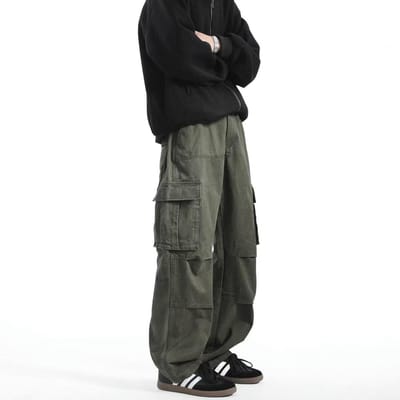 Werkbroeken voor Heren Lente en Herfst Nieuw Amerikaans Retro Multi-pocket Knappe Losse Rechte Casual Broek M groen