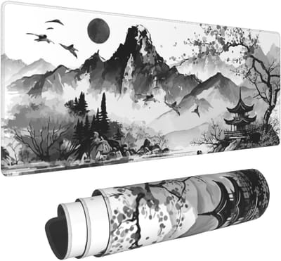 VHV - Muismat - Gaming muismat - Bureaulegger - Kersenbloesem - Sakura design - Antislip - Voor gaming en kantoor - 40*90cm - Zwart/Wit